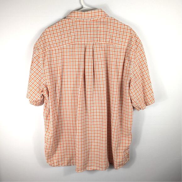 Eddie Bauer Mens XL Short Sleeve Plaid Button Front Cotton Shirt Orange Check - Picture 3 of 3